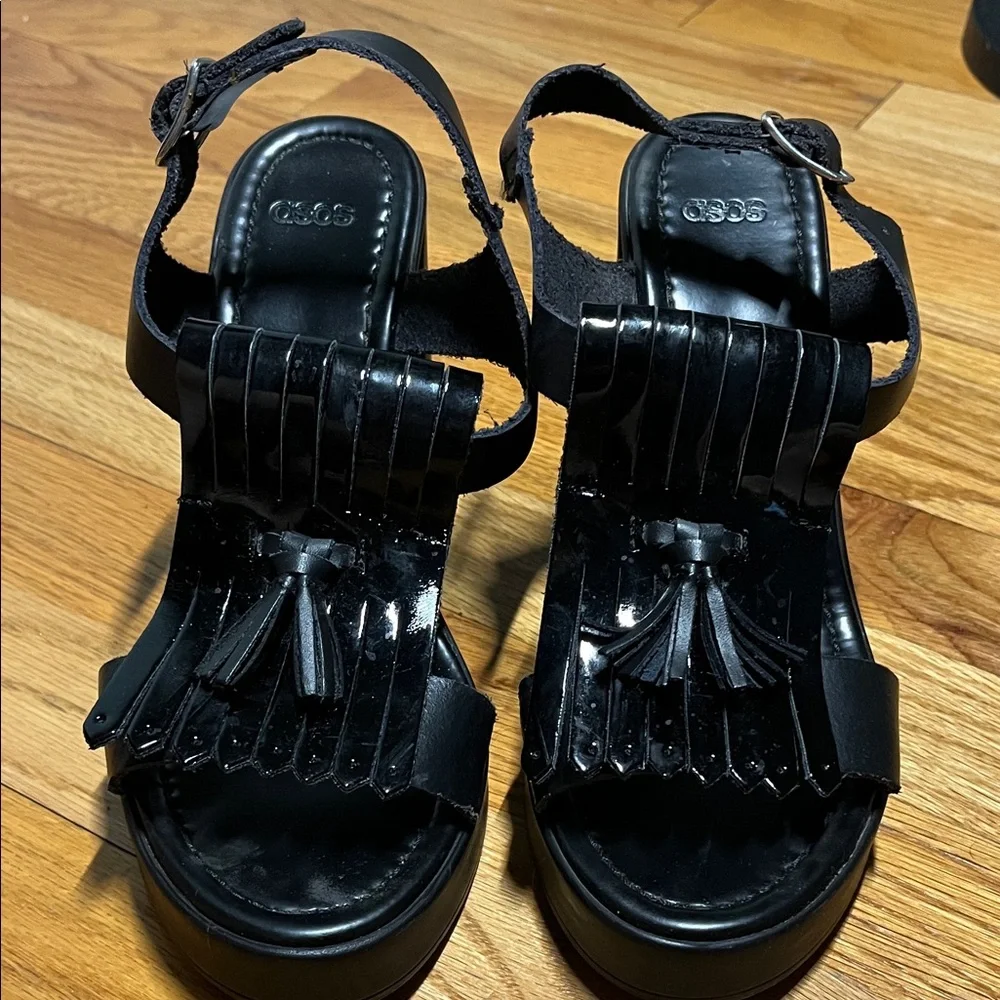 ASOS Black Platform Sandals with Fringe